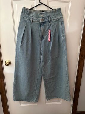 Cider Light Blue Wide Leg Pleated Jeans